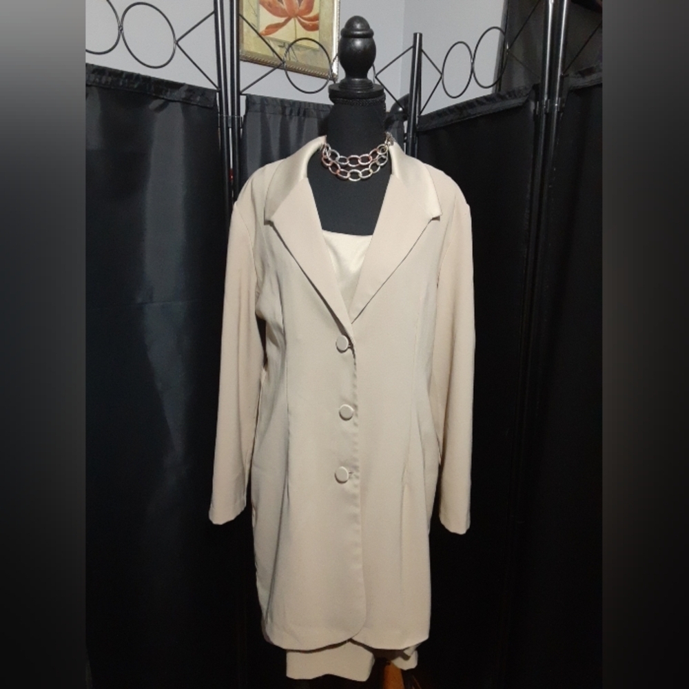 Lisa Joe Dress Jacket 2piece Set  Cream Beige Size 13/14 Evening Dinner - Picture 3 of 9